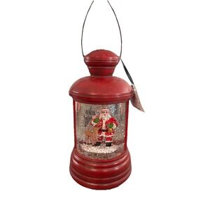 NEW Gerson Spinning Santa Snow Globe Red Lantern